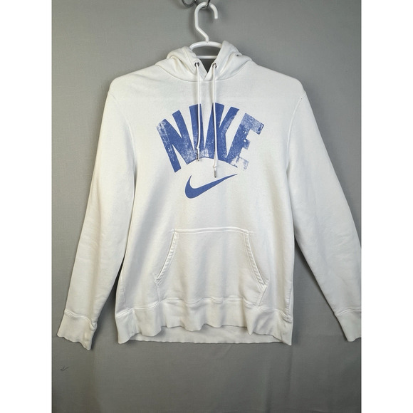 Nike Hoodie Men XL White Blue Distressed Logo Athletic Pullover Fleece Sports - Picture 1 of 11